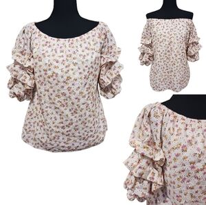 CeCe Puff Tiered Sleeve Eyelet Top Ditzy Floral